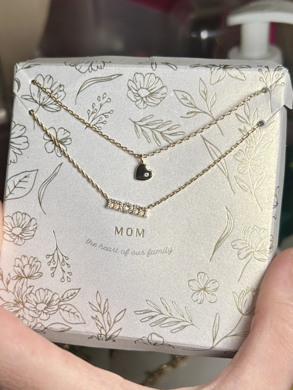 A New Day Gold Layered Mom Heart Necklace Set Crystal Pendant NWT